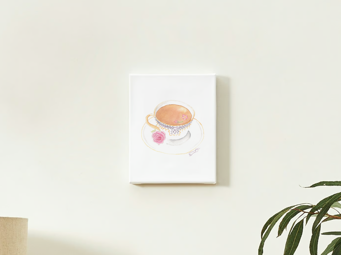 Home Decor Teacup with Rose Art Print