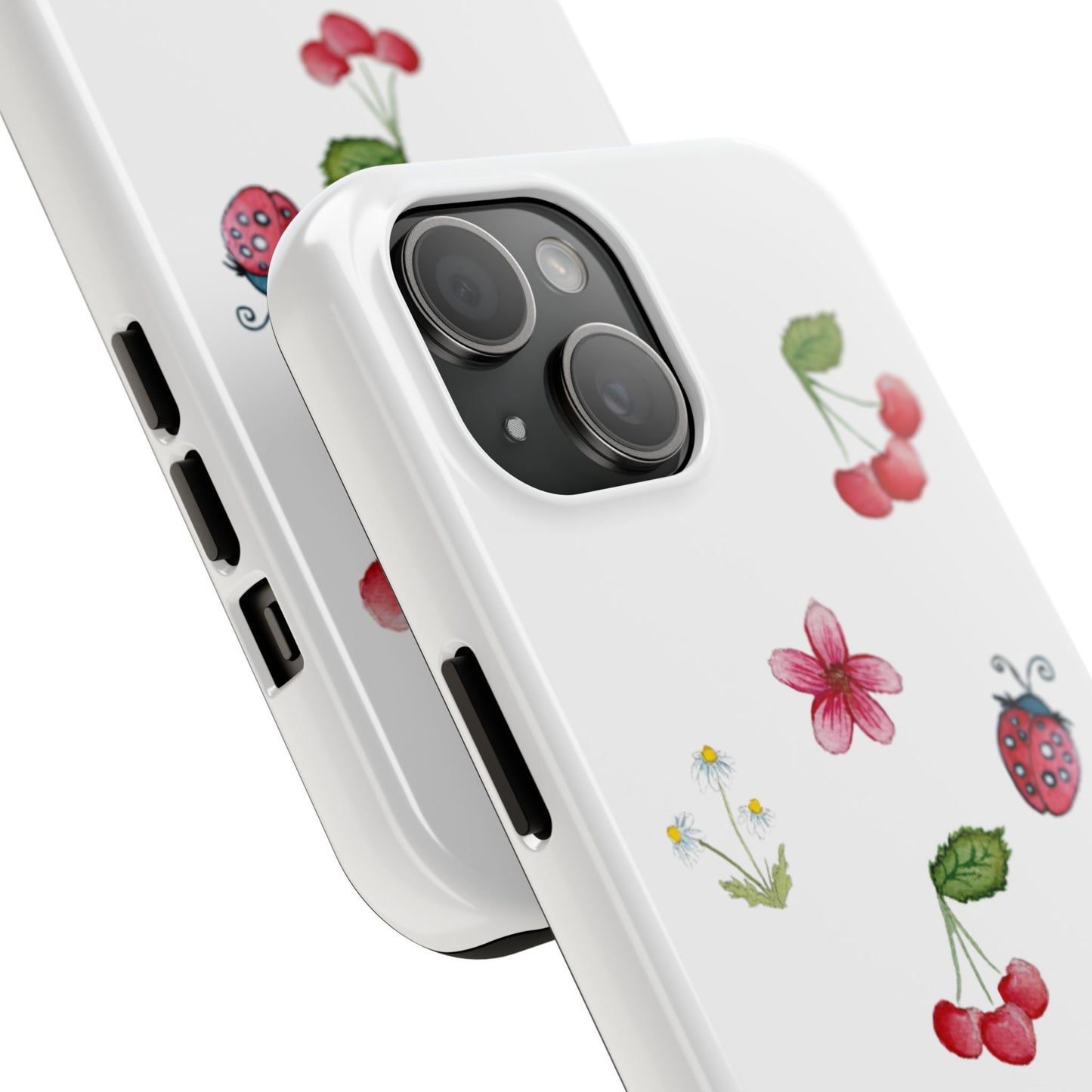 Vibrant Floral Tough Phone Case, Cherry & Flower Design, Cute Gift for Her, Durable Protection, Trendy Phone Accessory, Ideal for Spring