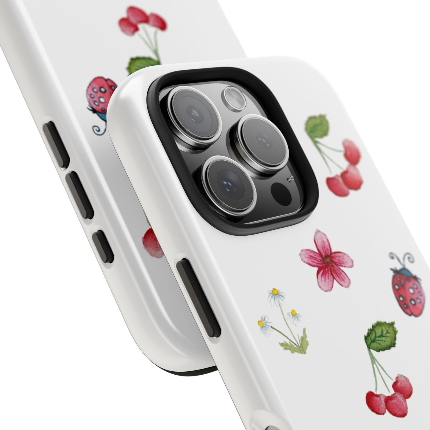 Vibrant Floral Tough Phone Case, Cherry & Flower Design, Cute Gift for Her, Durable Protection, Trendy Phone Accessory, Ideal for Spring